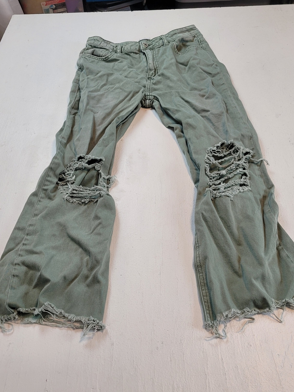 VERVET BY FLYING MONKEY Sage Green Distressed Flare Jeans